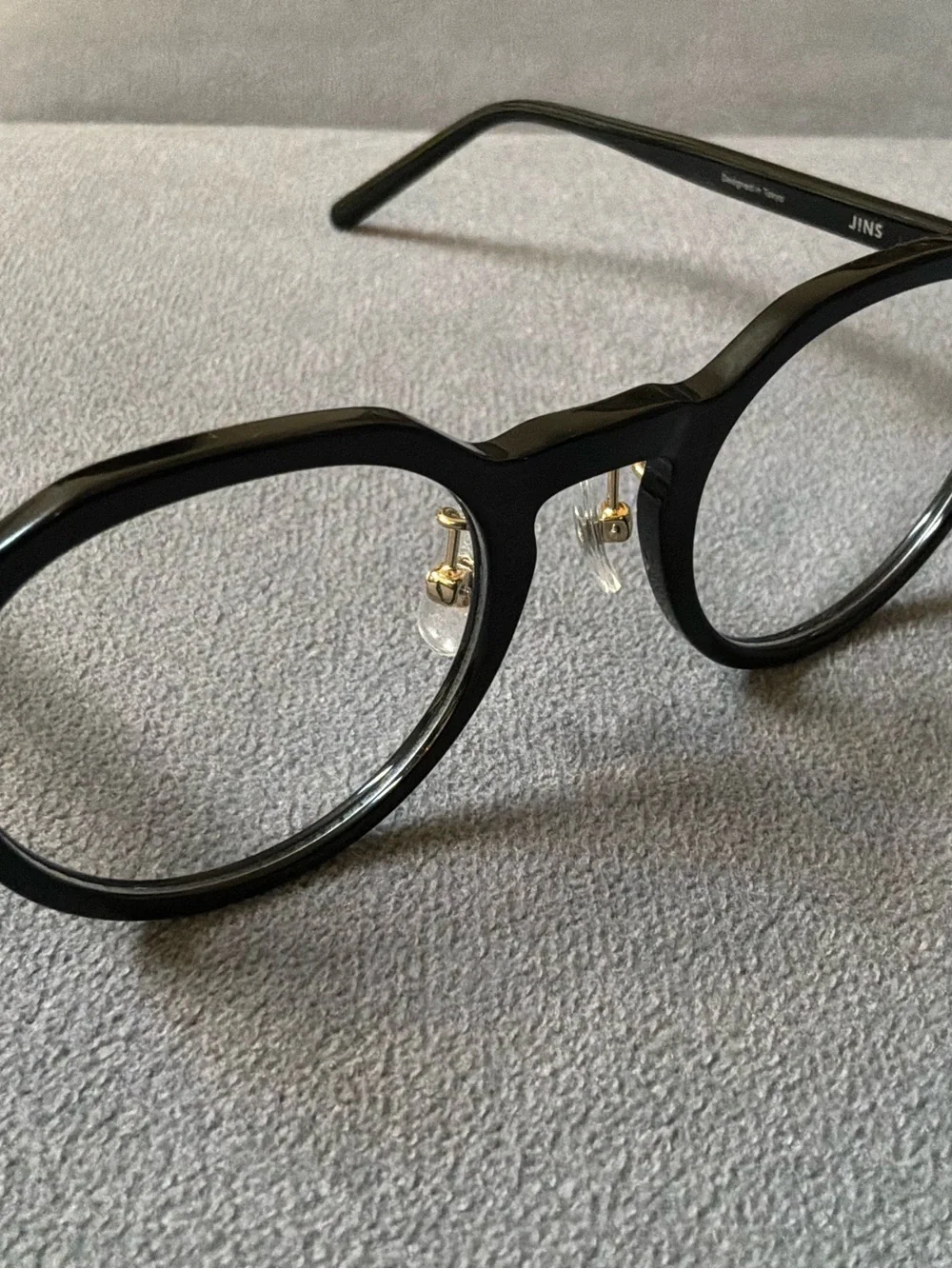 Beautiful designer JINS frame with clear nose pads. Designed in Tokyo. Brand new